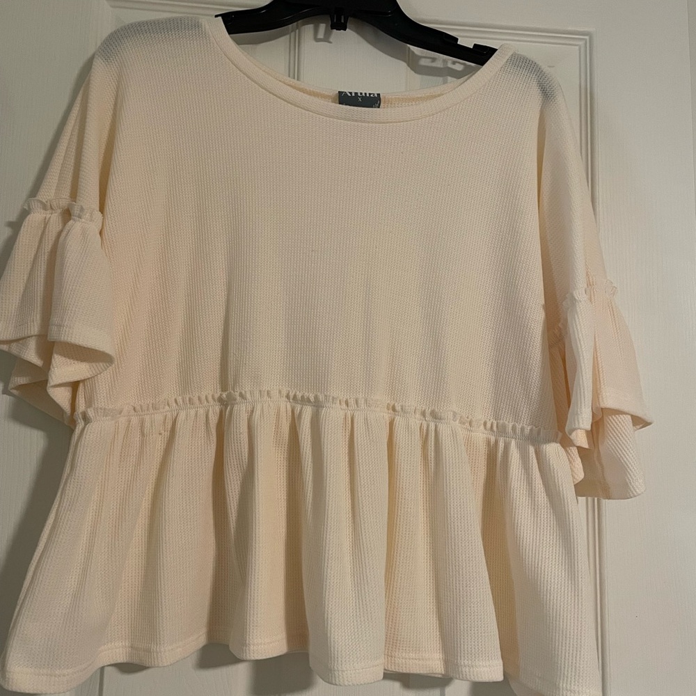 ARULA Cream Peplum Blouse with Ruffle Sleeves